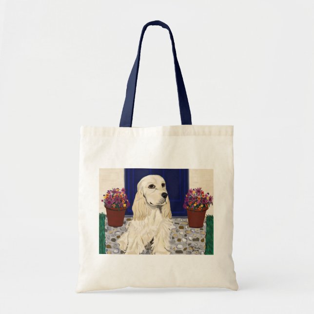Cocker on Cobblestones with Chrysanthemums bag (Front)