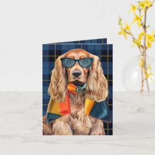 Cocker Spanial Dog Colorful Plaid Monogrammed Card