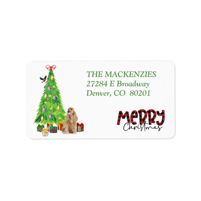 Cocker Spaniel and Christmas Tree Return Address Label (Front)