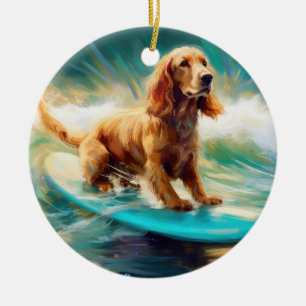 Cocker Spaniel Beach Surfing Painting Ceramic Ornament