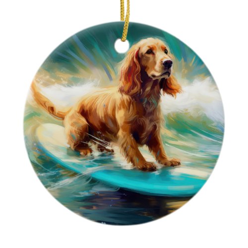 Cocker Spaniel Beach Surfing Painting Ceramic Ornament
