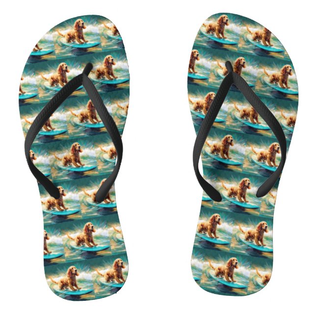 Cocker Spaniel Beach Surfing Painting Flip Flops (Footbed)