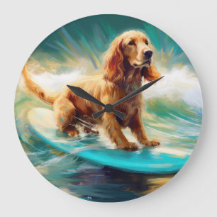 Cocker Spaniel Beach Surfing Painting Large Clock