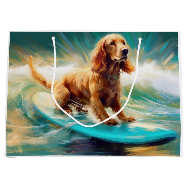 Cocker Spaniel Beach Surfing Painting Large Gift Bag (Front)