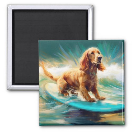 Cocker Spaniel Beach Surfing Painting Magnet