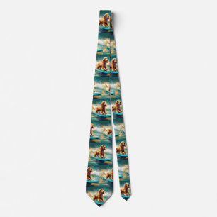 Cocker Spaniel Beach Surfing Painting Neck Tie