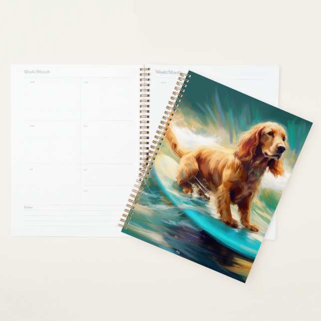 Cocker Spaniel Beach Surfing Painting Planner (Display)