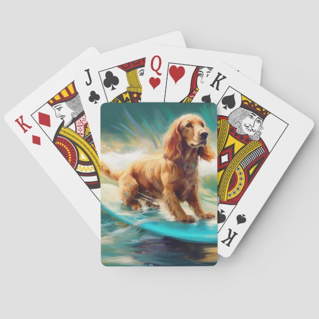 Cocker Spaniel Beach Surfing Painting Poker Cards (Back)