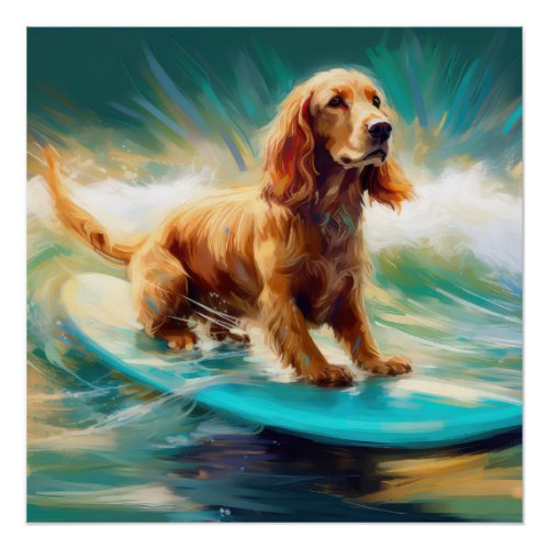 Cocker Spaniel Beach Surfing Painting Poster