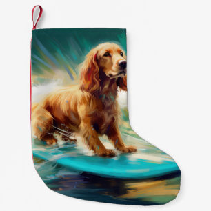 Cocker Spaniel Beach Surfing Painting Small Christmas Stocking