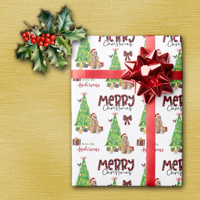 Cocker Spaniel, Bird, and Christmas Tree Wrapping Paper (Creator Uploaded)