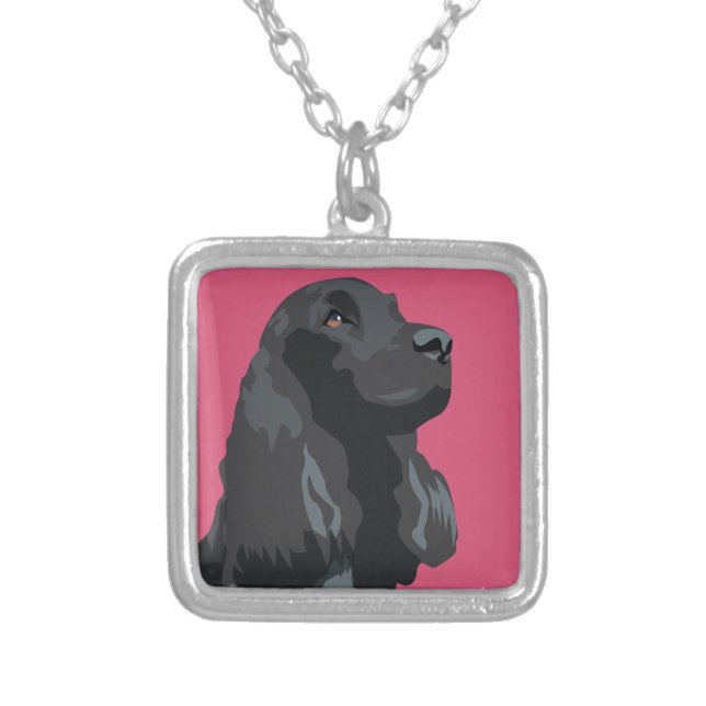 Cocker Spaniel - Black - Basic Breed Templates Silver Plated Necklace (Front)