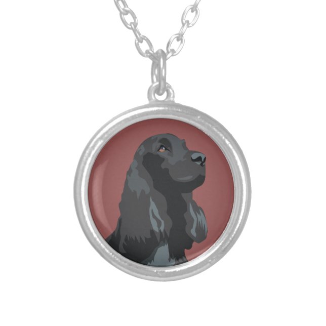 Cocker Spaniel - Black - Basic Breed Templates Silver Plated Necklace (Front)