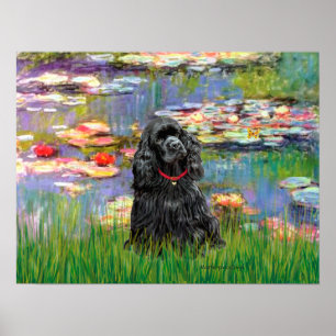 Cocker Spaniel (black) - Lilies 2 Poster