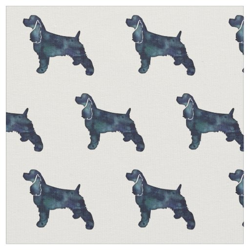 Cocker Spaniel Black Watercolor Silhouette Fabric