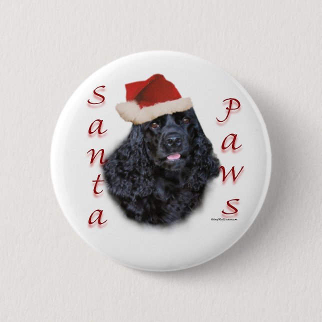 Cocker Spaniel (blk) Santa Paws Pinback Button (Front)