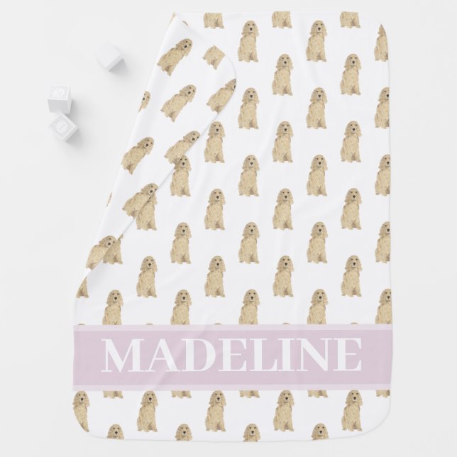 Cocker Spaniel (Blonde Tan Golden) Pink Baby Blanket (In Situ)
