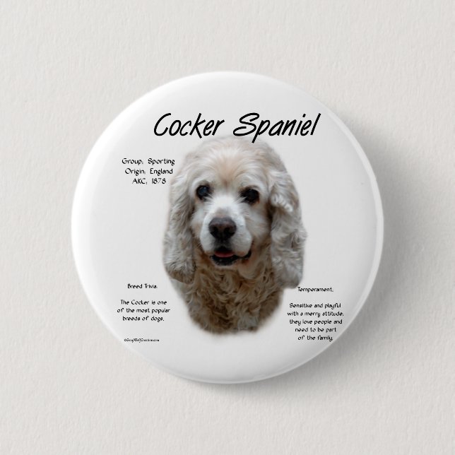 Cocker Spaniel (buff) History Design Pinback Button (Front)