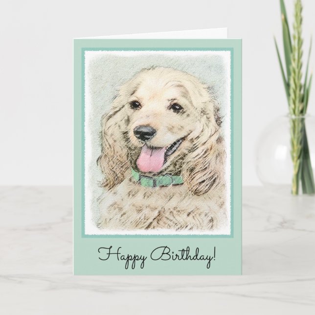 Cocker Spaniel Buff Painting - Original Dog Art Card (Front)
