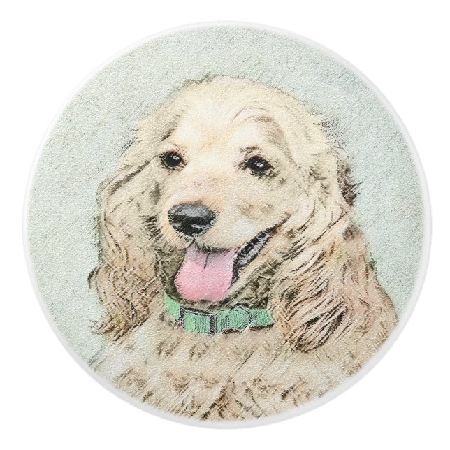 Cocker Spaniel Buff Painting - Original Dog Art Ceramic Knob (Front)