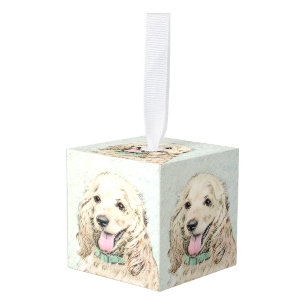 Cocker Spaniel Buff Painting - Original Dog Art Cube Ornament