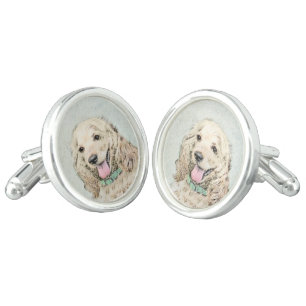 Cocker Spaniel Buff Painting - Original Dog Art Cufflinks