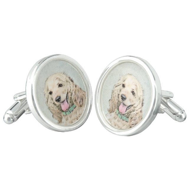 Cocker Spaniel Buff Painting - Original Dog Art Cufflinks (Angled)
