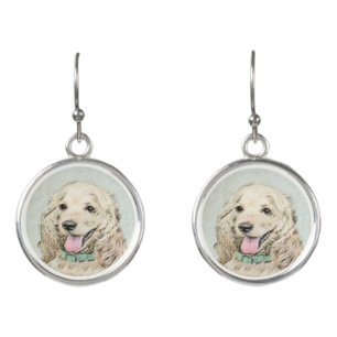 Cocker Spaniel Buff Painting - Original Dog Art Earrings