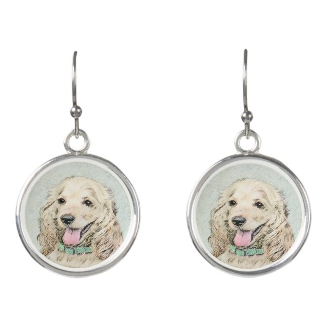 Cocker Spaniel Buff Painting - Original Dog Art Earrings (Front)