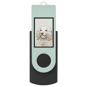 Cocker Spaniel Buff Painting - Original Dog Art Flash Drive