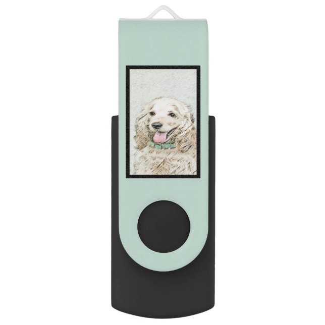 Cocker Spaniel Buff Painting - Original Dog Art Flash Drive (Back (Vertical))