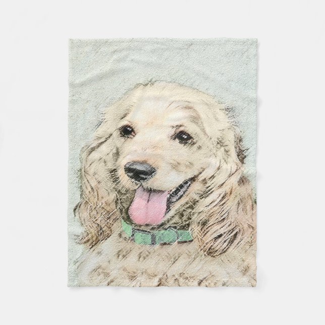 Cocker Spaniel Buff Painting - Original Dog Art Fleece Blanket (Front)