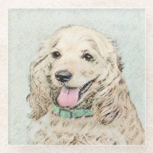 Cocker Spaniel Buff Painting - Original Dog Art Glass Coaster