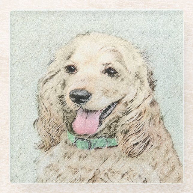Cocker Spaniel Buff Painting - Original Dog Art Glass Coaster (Front)
