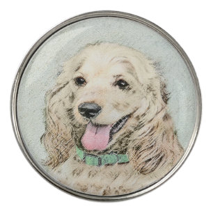 Cocker Spaniel Buff Painting - Original Dog Art Golf Ball Marker