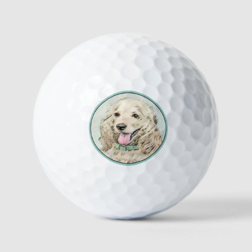 Cocker Spaniel Buff Painting _ Original Dog Art Golf Balls