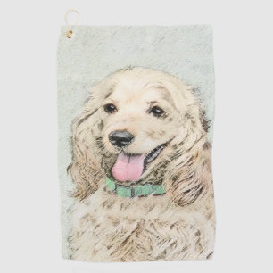 Cocker Spaniel Buff Painting - Original Dog Art Golf Towel
