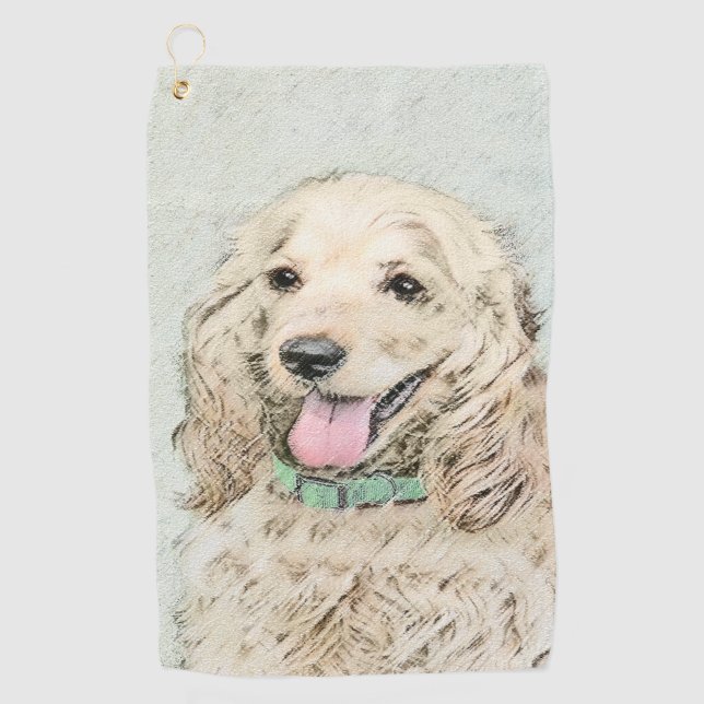 Cocker Spaniel Buff Painting - Original Dog Art Golf Towel (Front)