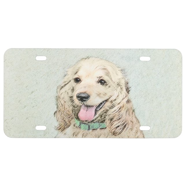 Cocker Spaniel Buff Painting - Original Dog Art License Plate (Front)