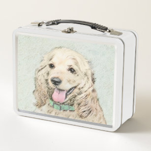 Cocker Spaniel Buff Painting - Original Dog Art Metal Lunch Box