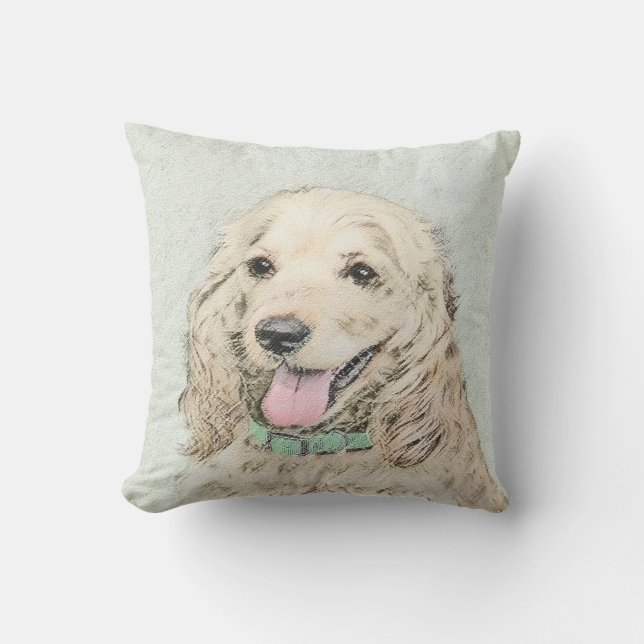 Cocker Spaniel Buff Painting - Original Dog Art Outdoor Pillow (Front)