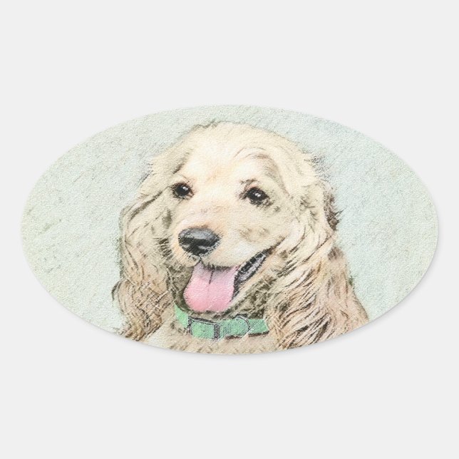 Cocker Spaniel Buff Painting - Original Dog Art Oval Sticker (Front)