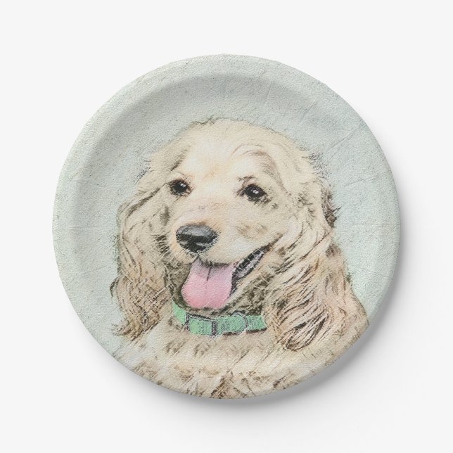 Cocker Spaniel Buff Painting - Original Dog Art Paper Plates (Front)