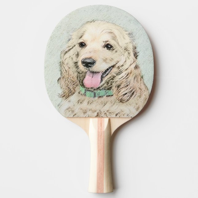 Cocker Spaniel Buff Painting - Original Dog Art Ping Pong Paddle (Front)