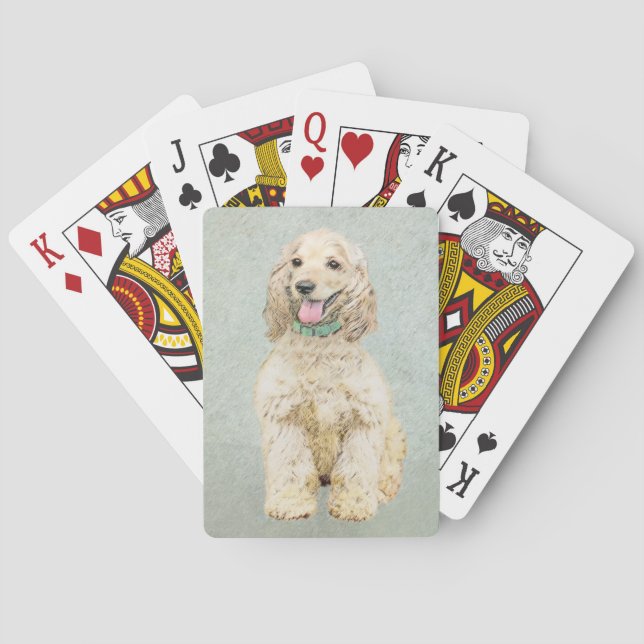Cocker Spaniel Buff Painting - Original Dog Art Poker Cards (Back)