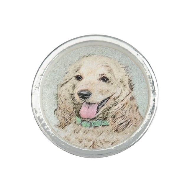 Cocker Spaniel Buff Painting - Original Dog Art Ring (Front)