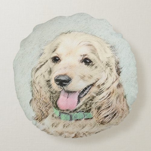 Cocker Spaniel Buff Painting _ Original Dog Art Round Pillow
