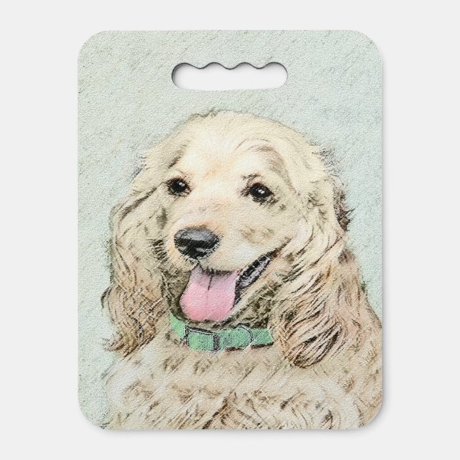 Cocker Spaniel Buff Painting - Original Dog Art Seat Cushion (Front Vertical)