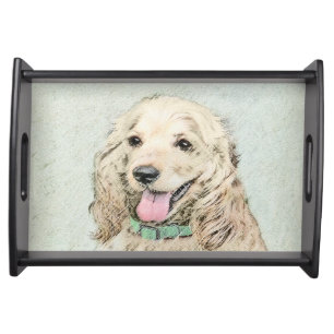 Cocker Spaniel Buff Painting - Original Dog Art Serving Tray