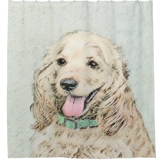 Cocker Spaniel Buff Painting - Original Dog Art Shower Curtain (Front)
